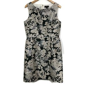 Tahari Arthur Levine Metallic Floral Gray Beaded Cocktail Dress Size 12